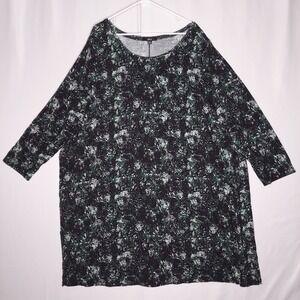 Ellos Top Women 30/32 Green Black Print Stretch Scoop 3/4 Dark Witchy Forest